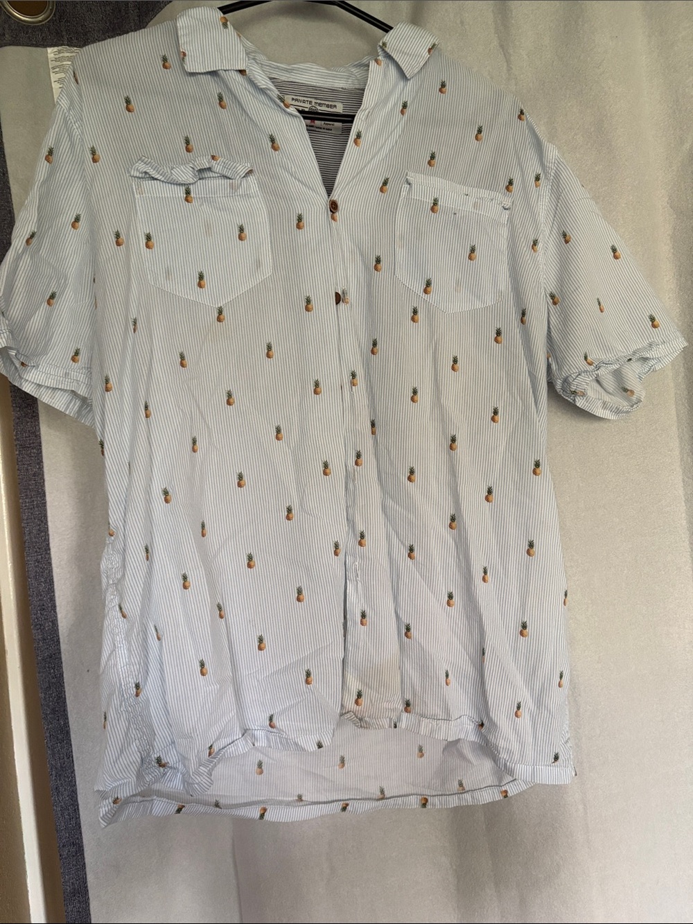 Kids Light Blue Pineapple-Print Short Sleeve Button-Down Shirt